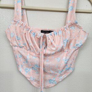 NWT Boohoo Ditsy Floral Cropped Corset Sz 4